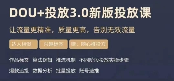 'dou+豆荚投放实操课3.0新版：提升流量精准度与质量，告别无效流量'-网赚项目资源库