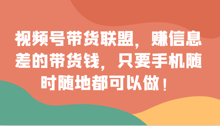 视频号带货联盟：随时随地赚取信息差，手机操作轻松赚钱！-网赚项目资源库