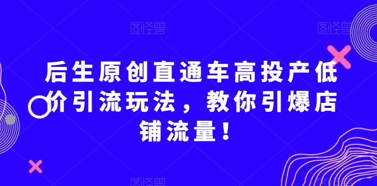 揭秘后生原创直通车高投产低价引流技巧，引爆店铺流量！-网赚项目资源库