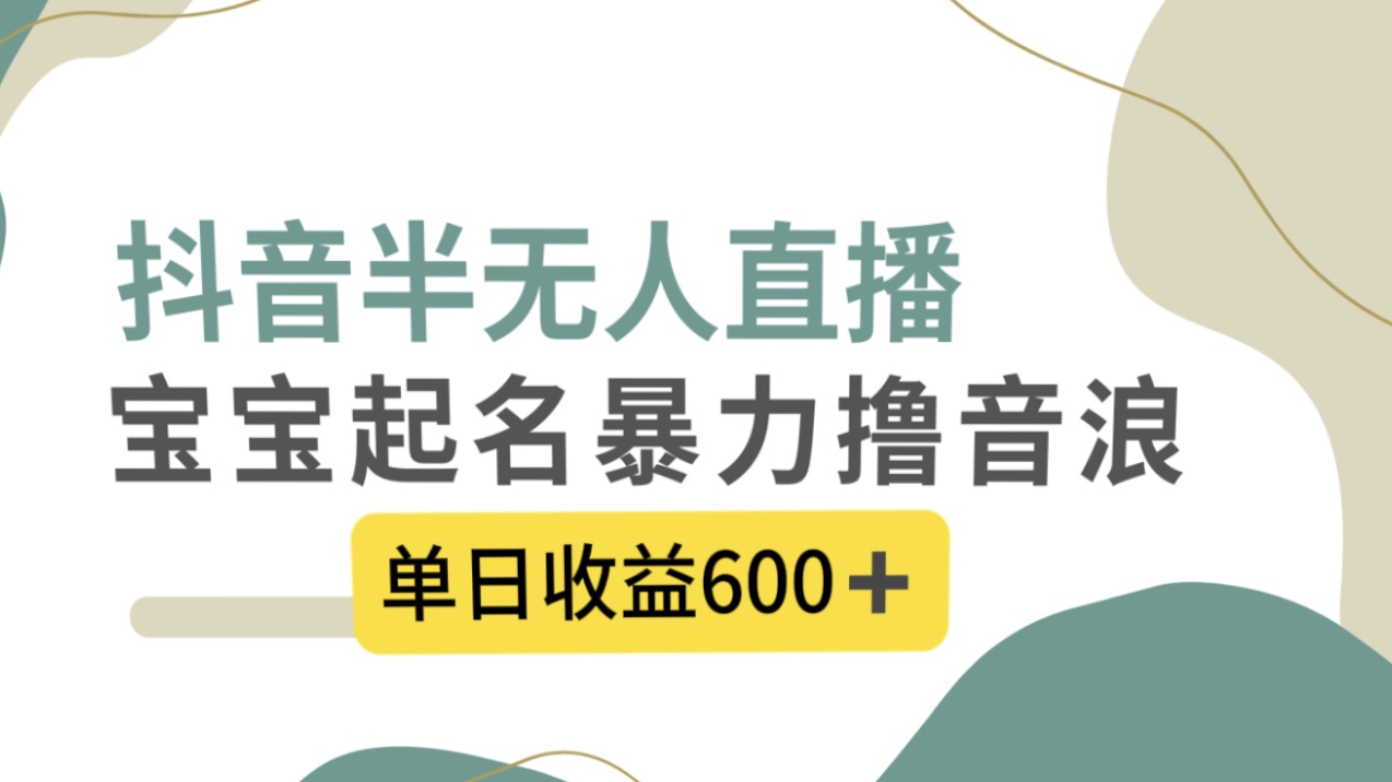 抖音半无人直播:宝宝起名,暴力撸音浪,单日收益600+-网赚项目资源库