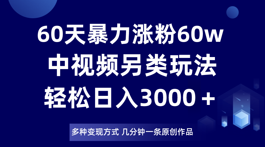 60天快速增粉至60万，中视频另类玩法日赚3000+，原创作品多变现途径-网赚项目资源库