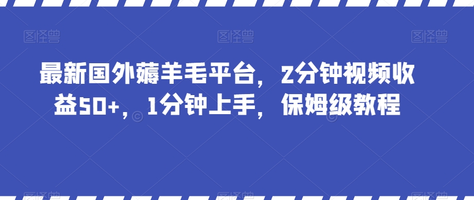最新国外薅羊毛平台：2分钟视频收益50+，1分钟上手保姆级教程揭秘-网赚项目资源库
