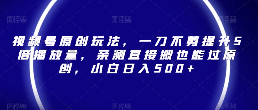 视频号原创内容提升播放量5倍技巧，小白日入500+【揭秘】-网赚项目资源库