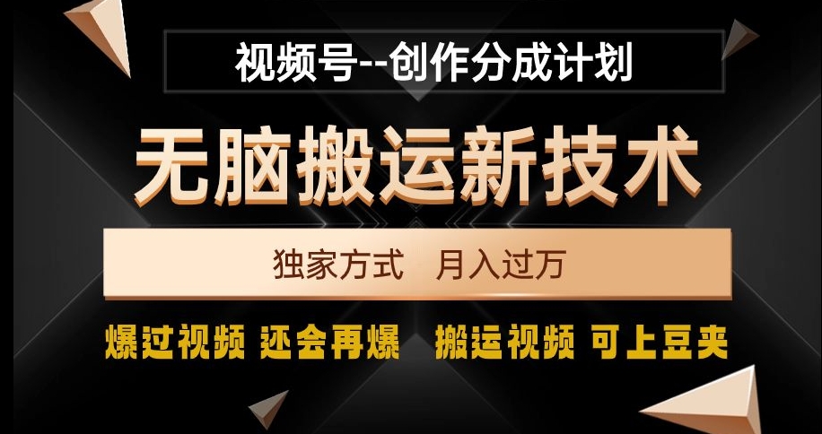 揭秘视频号无脑搬运新技术，破原创壁垒，获取海量流量-网赚项目资源库