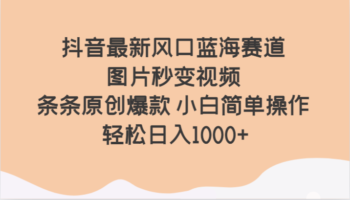 抖音蓝海赛道：图片秒变视频，小白操作日入1000+-网赚项目资源库