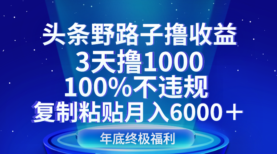 20231224041408-6587b0109dfe7.png 头条野路子撸收益,3天撸1000,100%不违规,复制粘贴月入6000+