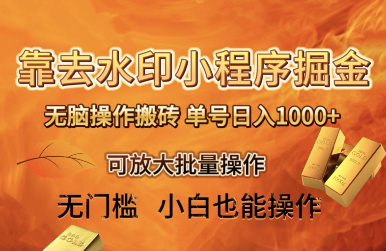 揭秘：单号日赚1000+，保姆级去水印小程序搬砖教程，可放大批量操作-网赚项目资源库