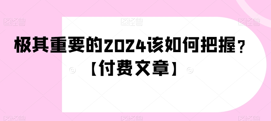 2024年关键策略:如何有效把握【付费文章】-网赚项目资源库