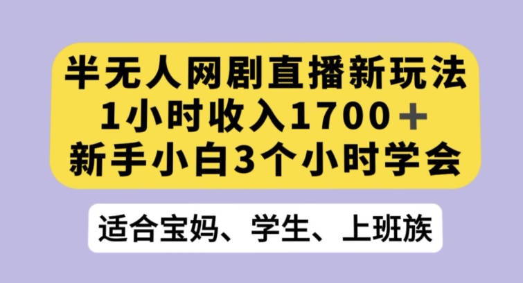 揭秘：半无人网剧直播新玩法，新手3小时学会1700+收入技巧-网赚项目资源库
