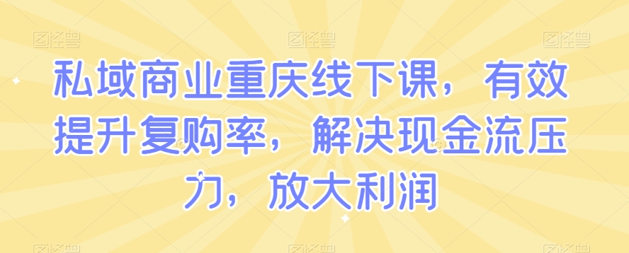 重庆私域商业线下课程：提升复购率、解决现金流压力，放大利润-网赚项目资源库