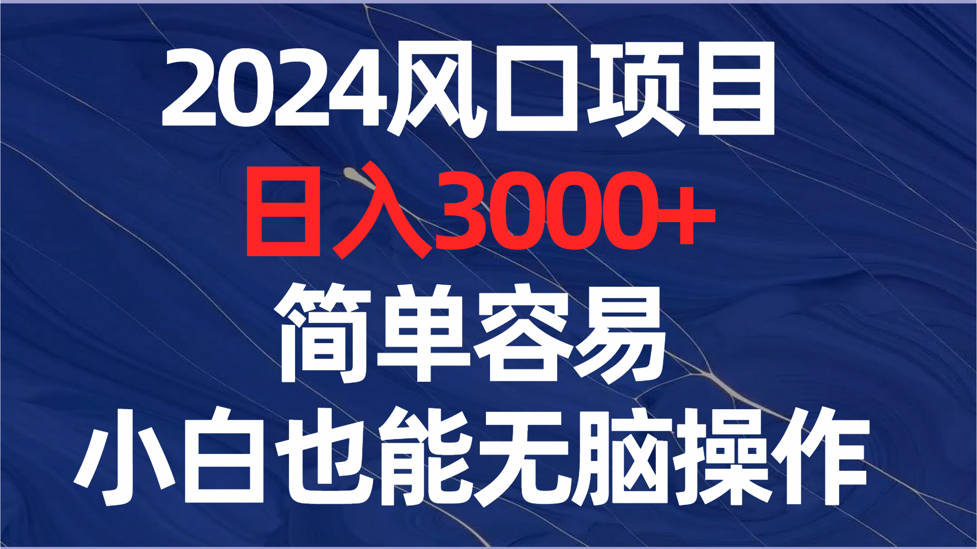 2024年热门项目，日赚3000+，简单易行，小白也能轻松操作-网赚项目资源库