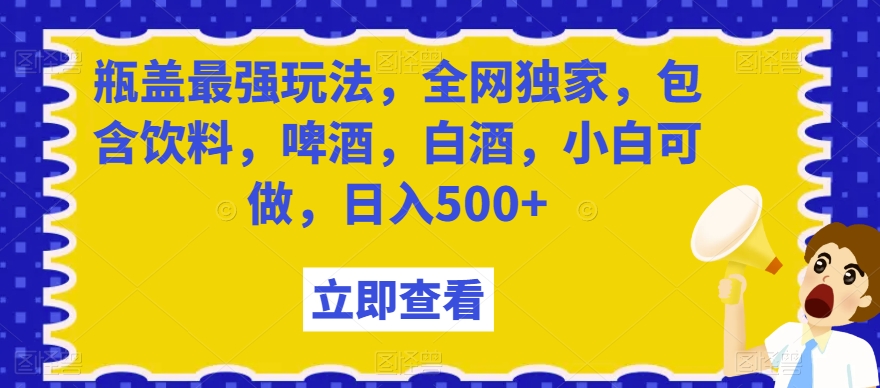 瓶盖玩法揭秘：全网独家，饮料、啤酒、白酒，小白也能日入500+【揭秘】-网赚项目资源库