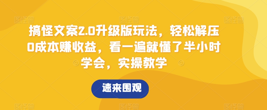 轻松解压，搞怪文案2.0升级版：半小时学会，看一遍就懂的赚钱秘籍-网赚项目资源库
