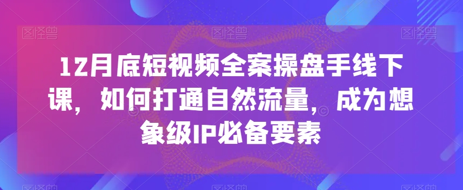 12月底短视频全案操盘线下课：掌握自然流量，打造想象级IP-网赚项目资源库