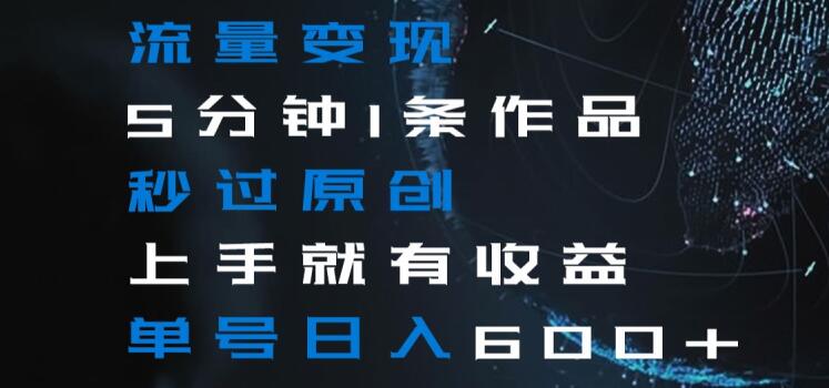 揭秘:5分钟学会流量变现,单号日入600+【原创作品秒过】-网赚项目资源库