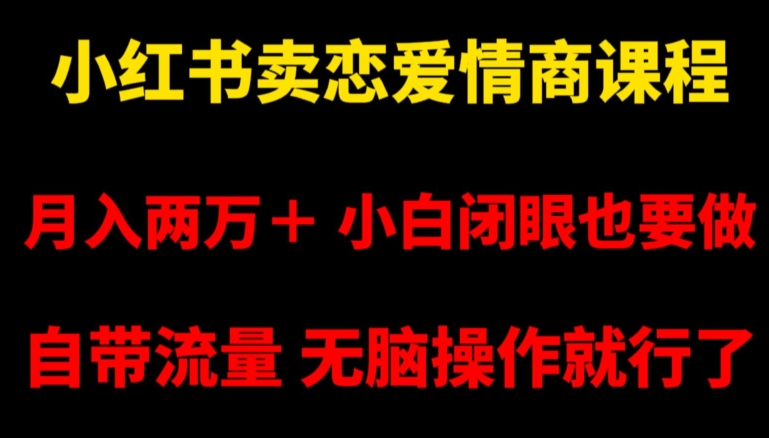 小红书恋爱情商课程月入两万+，小白轻松上手，自带流量，无脑操作即可【揭秘】-网赚项目资源库