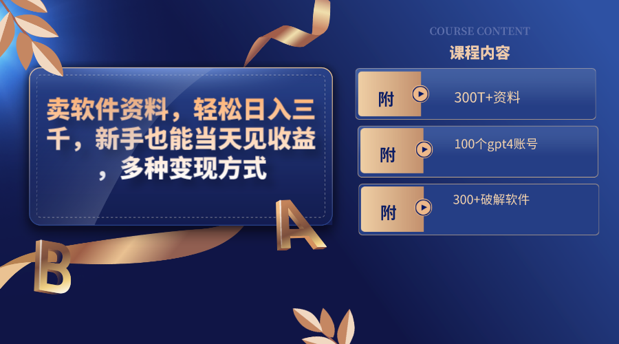 软件资料销售：轻松日入三千，新手当天收益，多种变现方式-网赚项目资源库