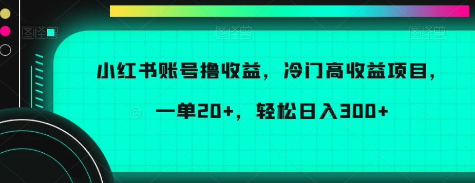 小红书高收益冷门项目，单笔20+轻松日入300+-网赚项目资源库