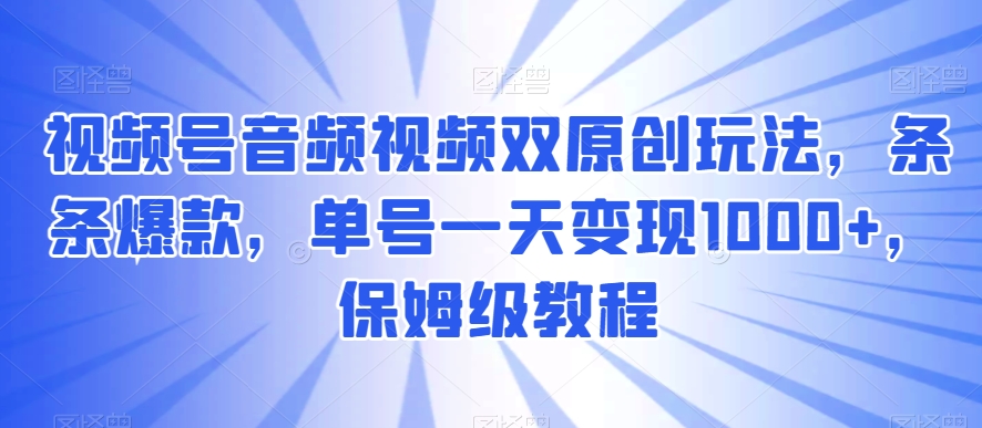 视频号双原创变现攻略：单日收益破千，保姆级教程揭秘-网赚项目资源库