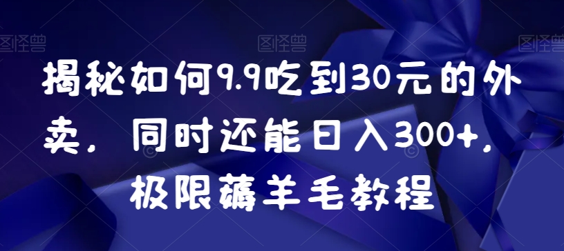 揭秘如何以9.9元享受30元外卖，日入300+的薅羊毛技巧-网赚项目资源库