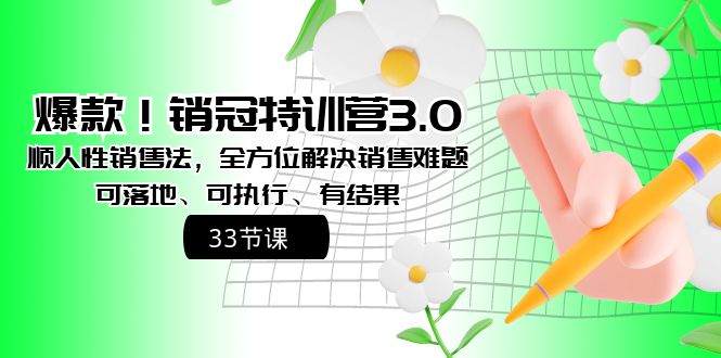 爆款！销冠特训营3.0：顺人性销售法，全方位解决销售难题，实战可落地-网赚项目资源库