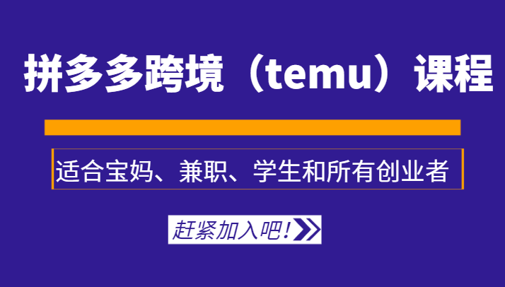 拼多多跨境（temu）课程：适合宝妈、兼职、学生和创业者-网赚项目资源库