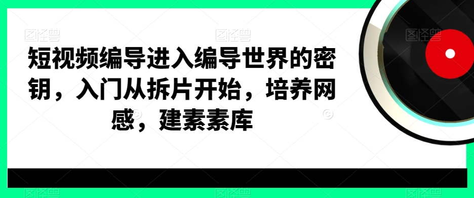 短视频编导入门：从拆片到培养网感，构建素素库-网赚项目资源库