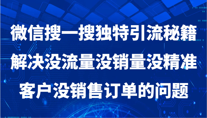 微信搜一搜暴力引流策略：解决流量、销量、精准客户与销售订单问题-网赚项目资源库