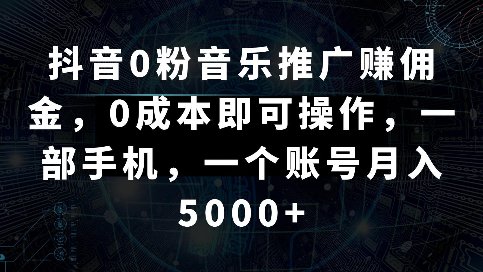 抖音0粉丝音乐推广，零成本月入5000+，手机一个账号操作-网赚项目资源库