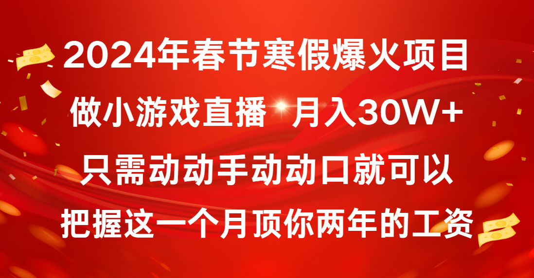 2024年春节寒假热门项目揭秘：小白如何通过小游戏直播月入30万+-网赚项目资源库
