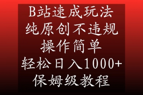 B站快速盈利指南：原创教程，无违规操作，简单易行，日入1000+-网赚项目资源库