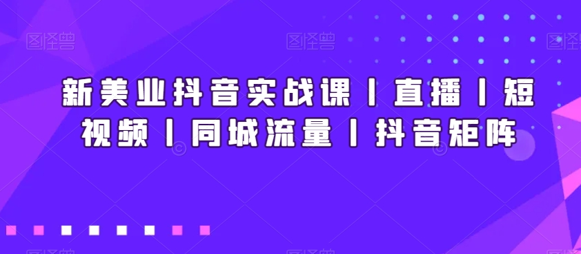 新美业抖音实战课程：直播、短视频、同城流量与抖音矩阵策略-网赚项目资源库