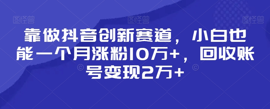 抖音创新赛道：小白一个月涨粉10万+，回收账号变现2万+-网赚项目资源库