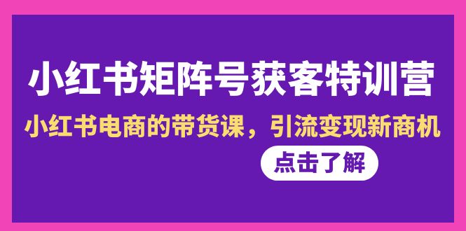 小红书矩阵号获客特训营第10期：电商带货引流变现新商机-网赚项目资源库