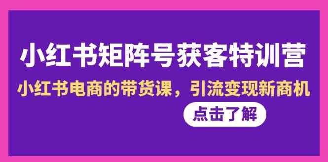 小红书矩阵号引流变现特训营第10期：电商带货新商机-网赚项目资源库