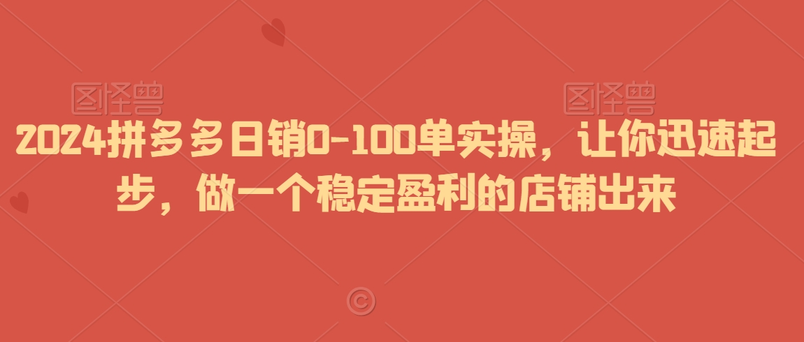 2024拼多多日销100单起步指南：快速盈利店铺打造技巧-网赚项目资源库