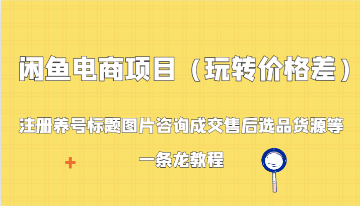 闲鱼电商项目：价格差策略、注册养号、标题优化、图片咨询、成交售后、选品货源等一站式教程-网赚项目资源库