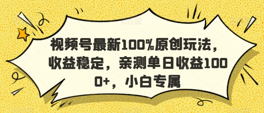 视频号最新100%原创收益攻略,小白也能日赚千元-网赚项目资源库