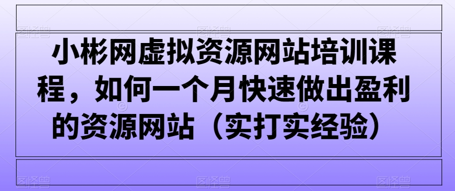 小彬网虚拟资源网站培训课程：一个月内打造盈利性资源网站的实战经验分享-网赚项目资源库