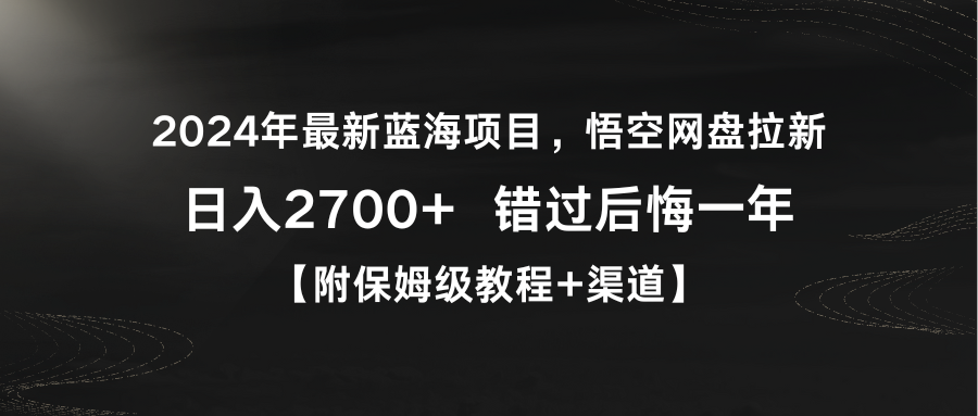 2024年蓝海项目：悟空网盘拉新，日入2700+，错过后悔一年【保姆级教程】-网赚项目资源库