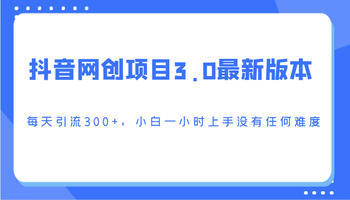 抖音网创项目3.0：新手小白，一学就会，日引流量300+-网赚项目资源库