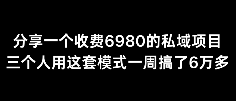 私域项目月入6万:三人用6980元模式一周赚6万-网赚项目资源库