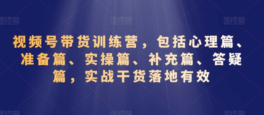 视频号带货训练营：心理、准备、实操、补充及答疑，实战干货，有效落地-网赚项目资源库