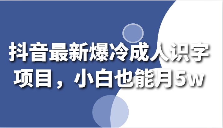 抖音最新成人识字项目，小白月入5万秘籍-网赚项目资源库