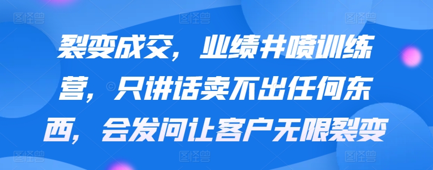 业绩增长训练营：如何通过提问激发客户裂变，实现销售突破-网赚项目资源库