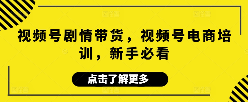 视频号电商培训：新手必看剧情带货技巧-网赚项目资源库