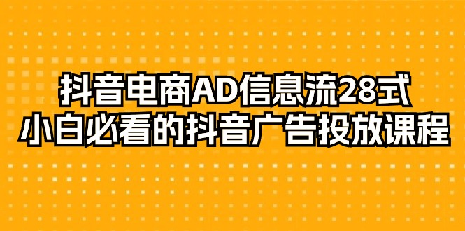 抖音电商广告投放课程:28式AD信息流,小白必看,共29节-网赚项目资源库