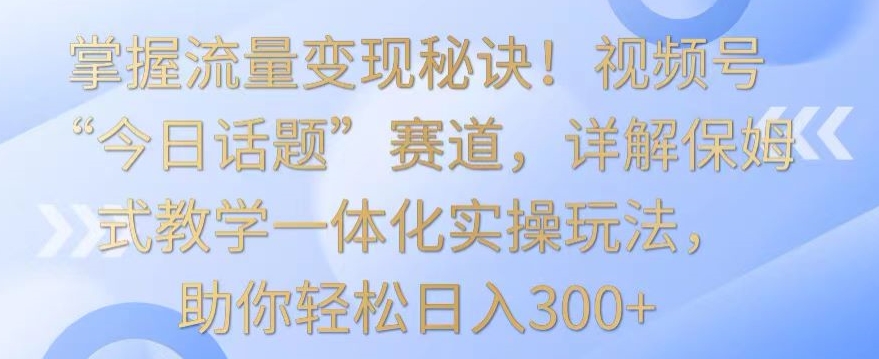 掌握视频号流量变现技巧，今日话题赛道保姆式教学，日入300+实操攻略-网赚项目资源库