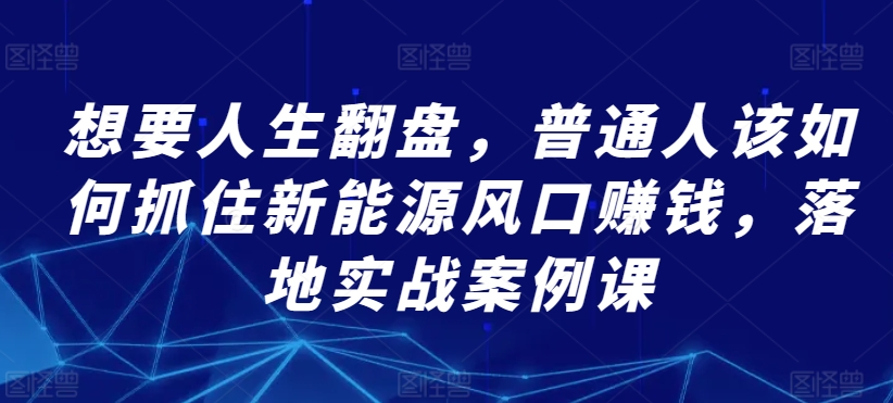 普通人如何抓住新能源风口赚钱？实战案例课程-网赚项目资源库