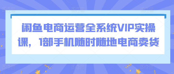 闲鱼电商运营VIP实操课:一部手机,随时随地轻松卖货-网赚项目资源库